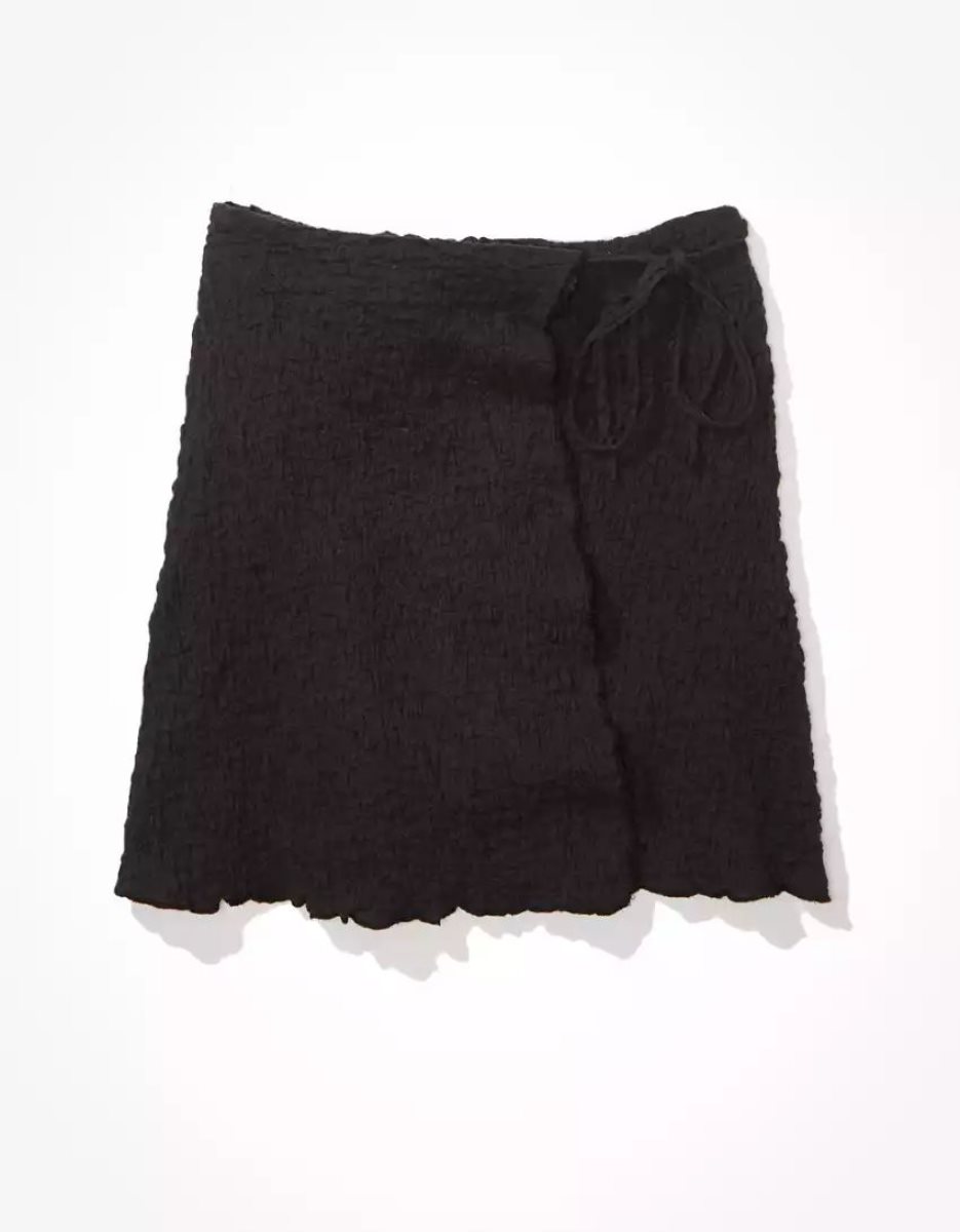 Jupes American Eagle AE High-Waisted Wrap-Front Mini Noir Femme | PUT-23038042